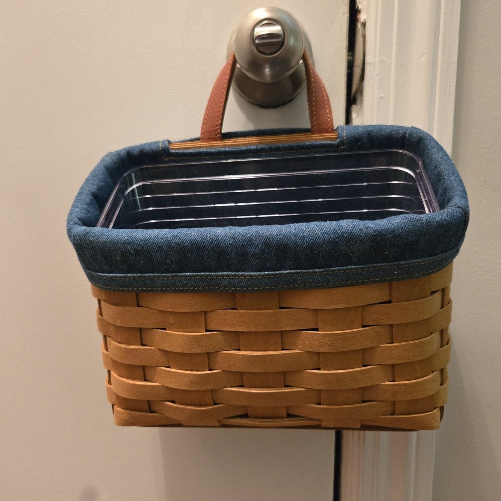 Longaberger Sm Wall Pocket Basket Denim Liner Protector 2005 Leather 9x8x4.5 NEW